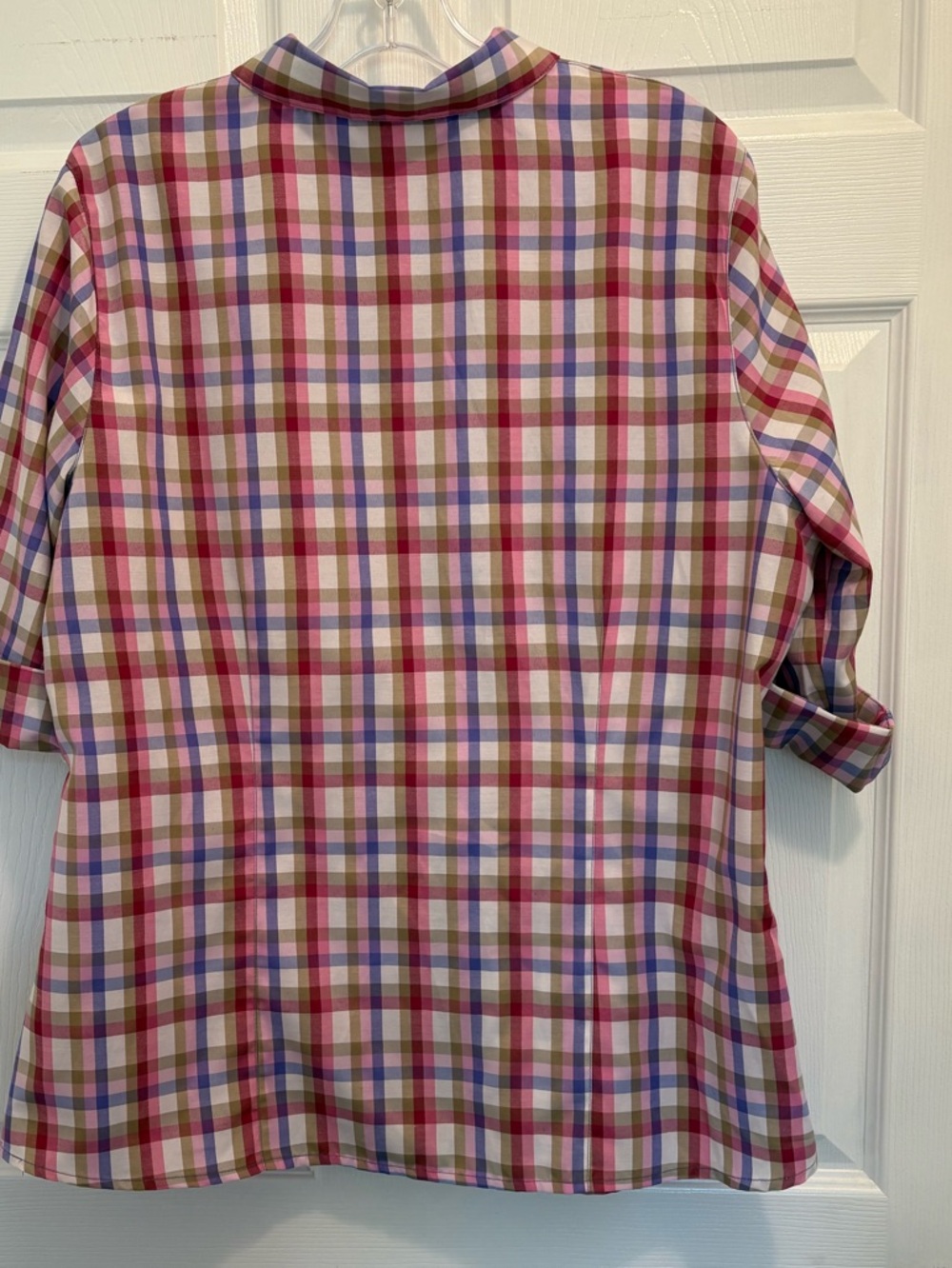 Morgan Crossing Pink Plaid Button-Up 3/4 Sleeve Blouse Women’s Size 16 - Picture 3 of 6